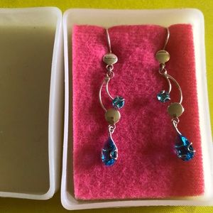 Earrings, silver and blue , silver.925 new